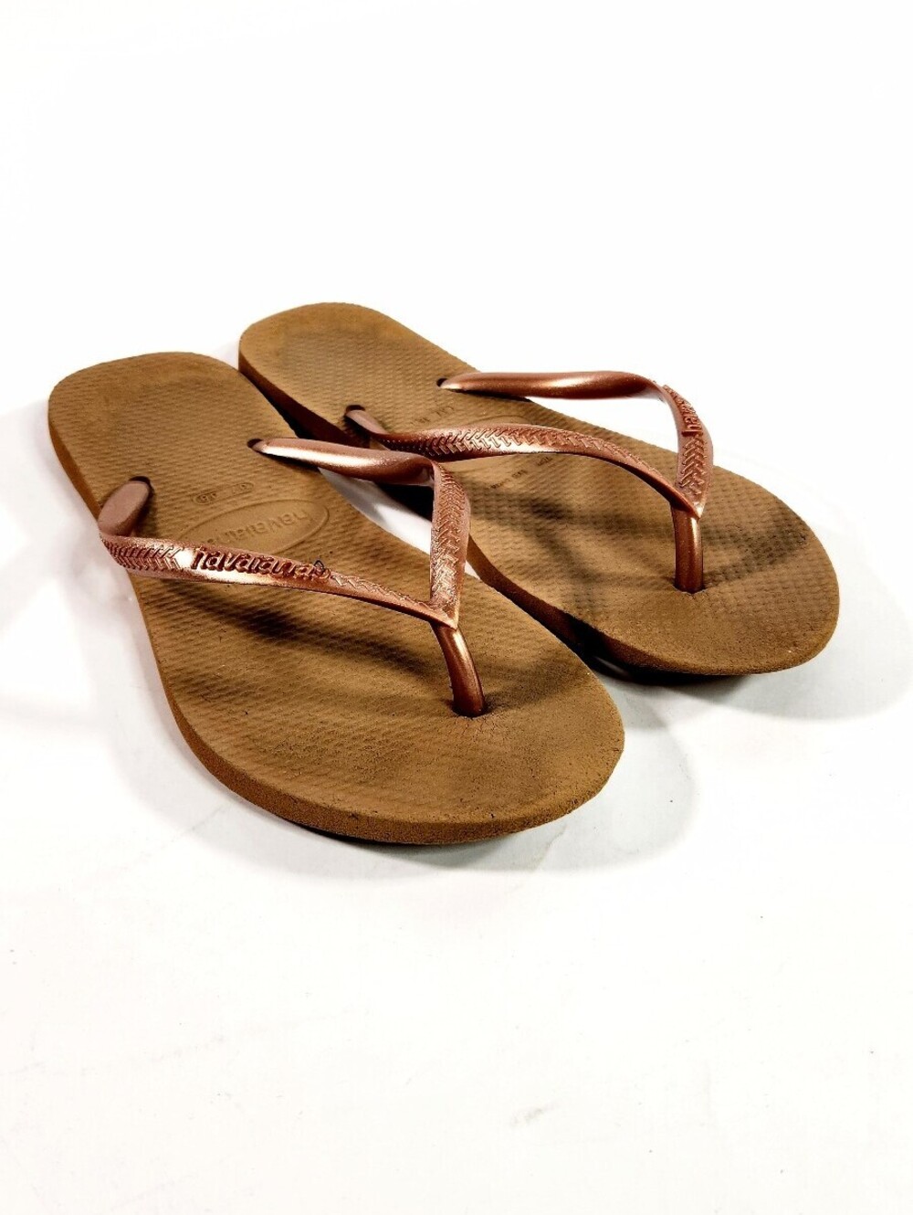 Havaianas Brown Flip Flop Sandals with Rose Gold Straps